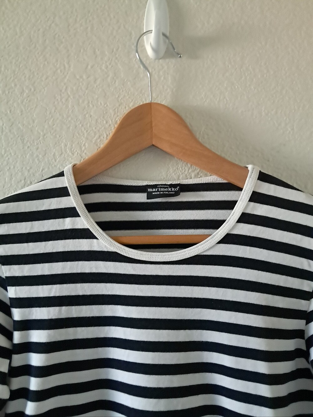 Marimekko Long Sleeve Striped Top Black White 100% Cotton Modern Bold Small - Picture 2 of 7